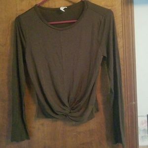 thin dark green long sleeve top